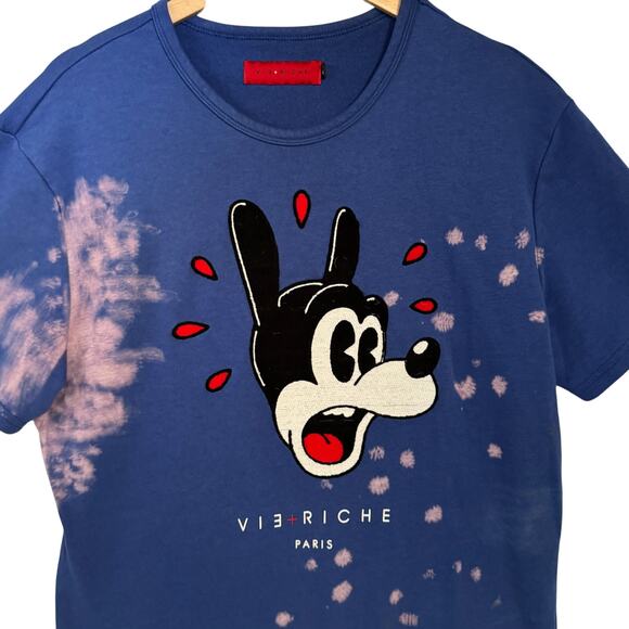 Vie Richie Paris Mens M Cartoon Dog Short Sleeve Sweater Top Bleached Streetwear - Picture 2 of 9